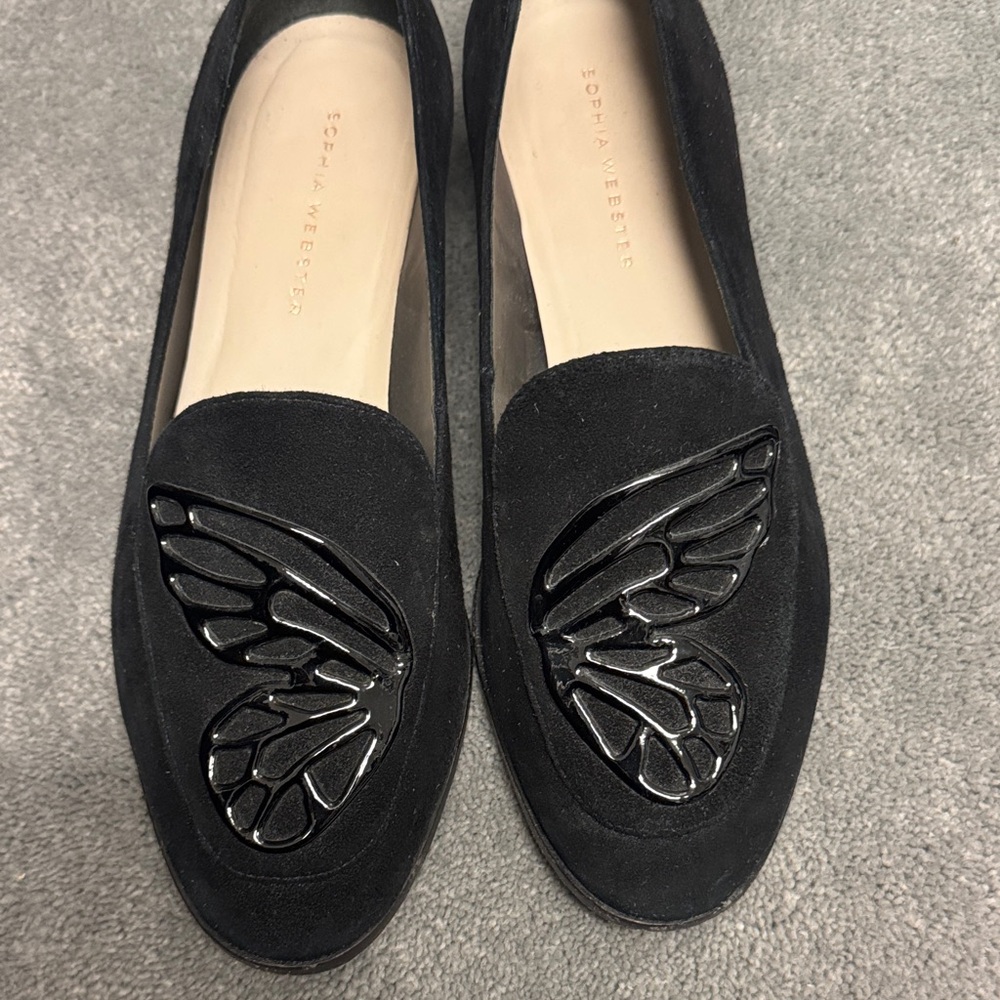 Sophia Webster Black Loafers with Butterfly Accent